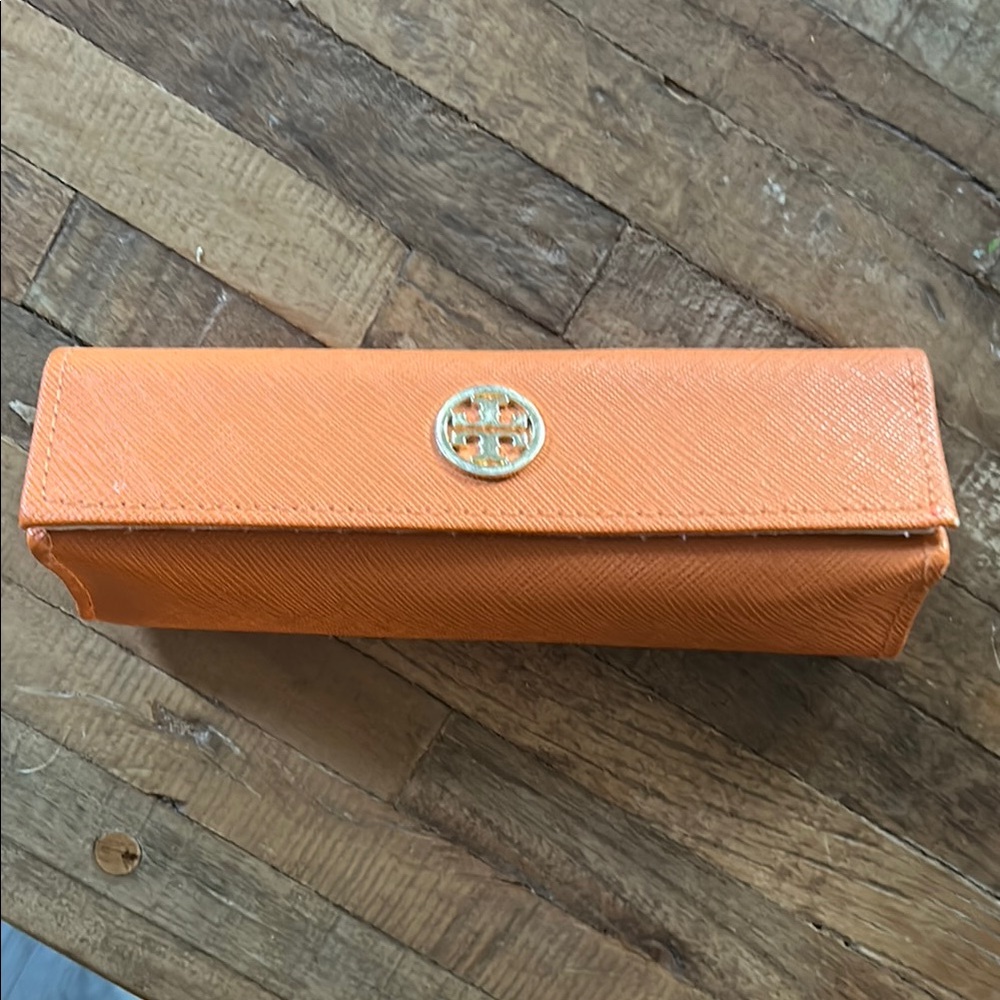 Tory Burch Orange Small eyeglass case includes drawstring pouch